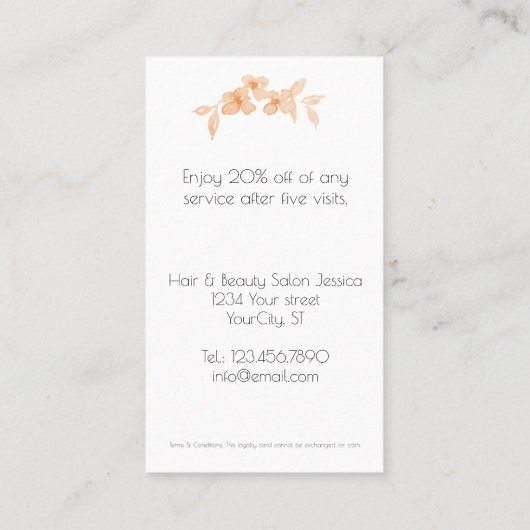 meisje met perzik waterverf rozen-Floral Klantenkaartje (Achterkant)