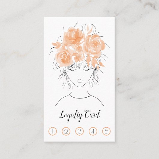  meisje met perzik waterverf rozen-Floral Klantenkaartje (Voorkant)