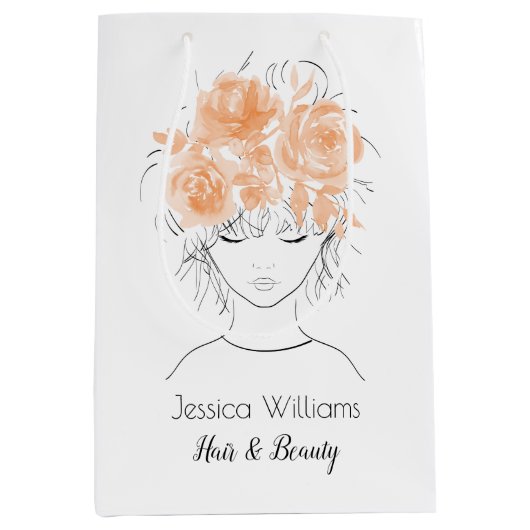  meisje met perzik waterverf rozen-Floral Medium Cadeauzakje (Voorkant)