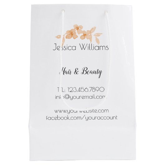  meisje met perzik waterverf rozen-Floral Medium Cadeauzakje (Achterkant)