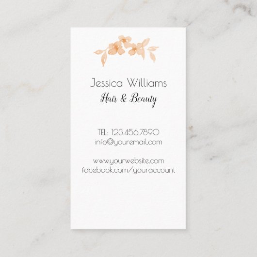  meisje met perzik waterverf rozen-Floral Visitekaartje (Achterkant)