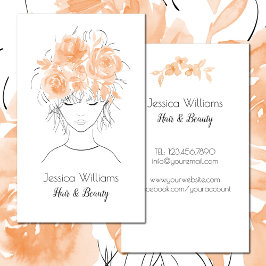  meisje met perzik waterverf rozen-Floral Visitekaartje