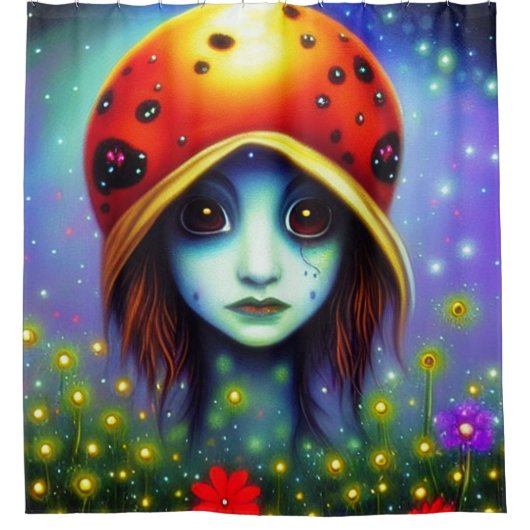 Meisje met pet van ladybug douchegordijn (Voorkant)