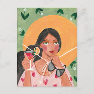 Meisje met petten zonnebril briefkaart