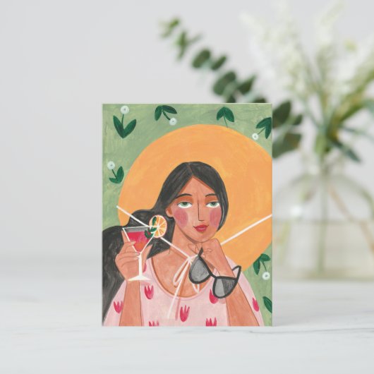 Meisje met petten zonnebril briefkaart (Staand voorkant)