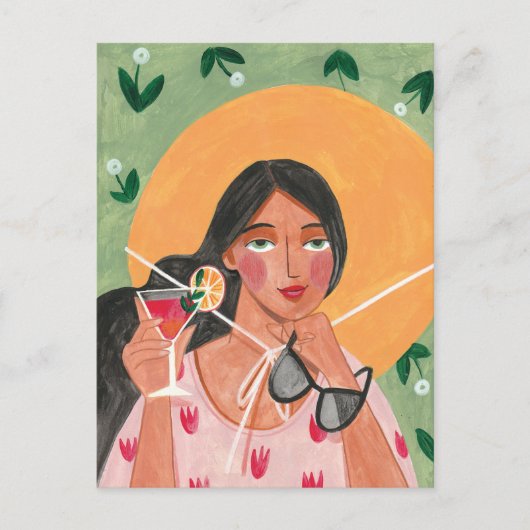 Meisje met petten zonnebril briefkaart (Voorkant)