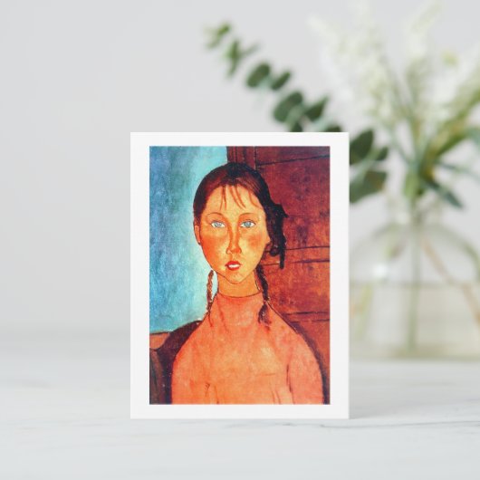 Meisje met pigtails, Modigliani Briefkaart (Staand voorkant)