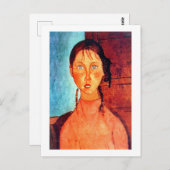 Meisje met pigtails, Modigliani Briefkaart (Voorkant / Achterkant)