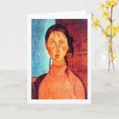 Meisje met pigtails, Modigliani Kaart (Gele Bloem)