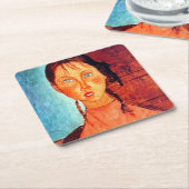 Meisje met pigtails, Modigliani Kartonnen Onderzetters (Schuin)