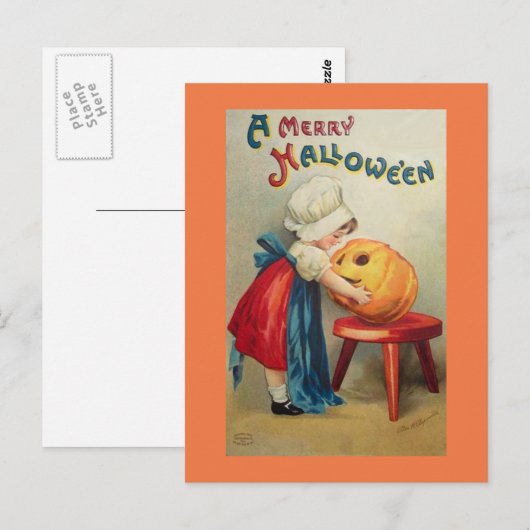  meisje met pompoen briefkaart (Voorkant / Achterkant)