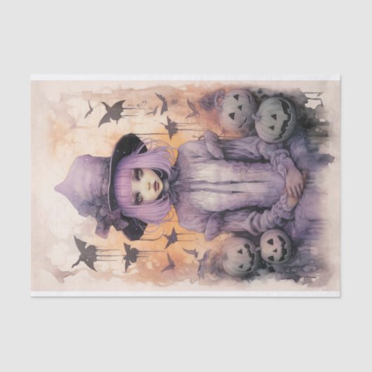 Meisje met pompoenen 1 Decoupage papier (Voorkant)