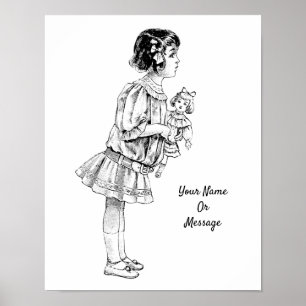 Meisje met pop uit de 19e eeuw poster