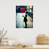 Meisje met poster met rode hartballon (Keuken)