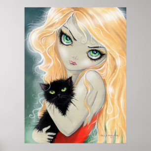 Meisje met poster van zwarte kat print