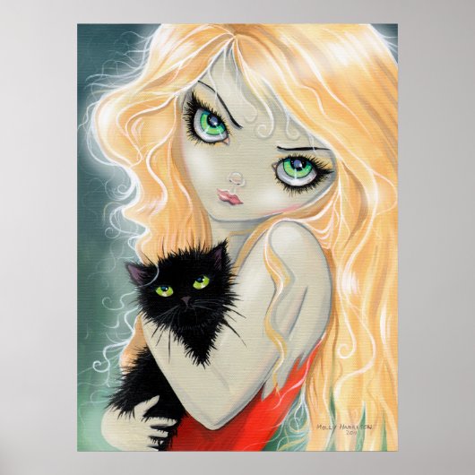 Meisje met poster van zwarte kat print (Voorkant)