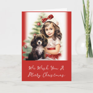 Meisje met Puppy Foto Kerst Kaart
