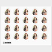 Meisje met puppy Kerst sticker (Vel)