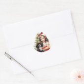 Meisje met puppy Kerst sticker (Envelop)