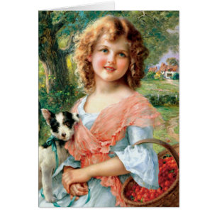 meisje met puppy note Kaart