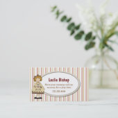Meisje met Puppy Striped Play Date Card Contactkaartje (Staand voorkant)