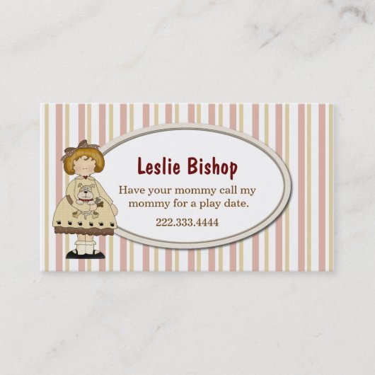 Meisje met Puppy Striped Play Date Card Contactkaartje (Voorkant)