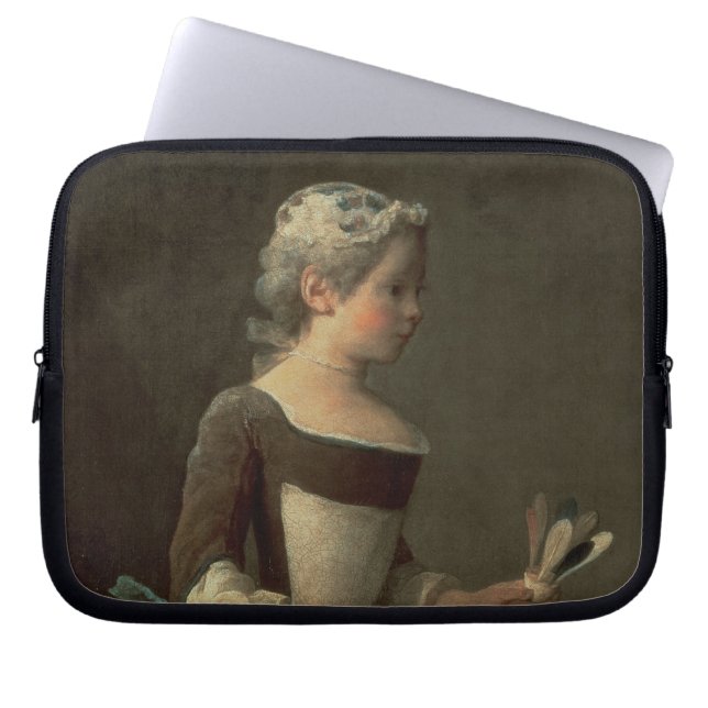 Meisje met Racket en Shuttlecock Laptop Sleeve (Voorkant)