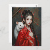 Meisje met Rat Chinese Zodiac Art Briefkaart (Voorkant / Achterkant)