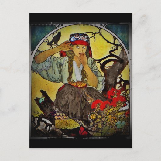 Meisje met Raven Moraviair leraar Choir Briefkaart (Voorkant)