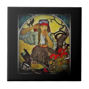 Meisje met Raven Moraviair leraar Choir Tegeltje