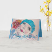 Meisje met Red Rose Beret-felicitaties Kaart (Gele Bloem)