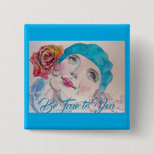 Meisje met Red Rose Beret is waar voor jou. Vierkante Button 5,1 Cm