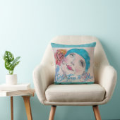 Meisje met Red Rose Beret Waterverf Aqua Cushion Kussen (Stoel)