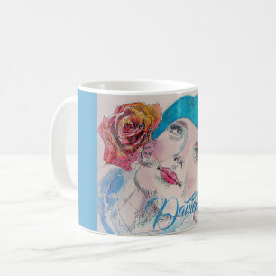 Meisje met Red Rose Beret Waterverf Birthday Kaart Koffiemok