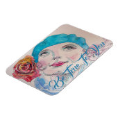 Meisje met Red Rose Beret Waterverf Birthday Magneet (Linkerzijde)