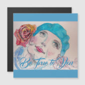 Meisje met Red Rose Beret Waterverf Magnetic Card (Voorkant / Achterkant)
