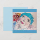 Meisje met Red Rose Beret Waterverf Magnetic Card (Voorkant / Achterkant)
