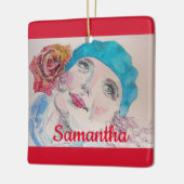 Meisje met Red Rose Beret Waterverf Meisjesnaam Keramisch Ornament (Links)