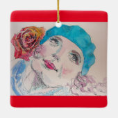 Meisje met Red Rose Beret Waterverf Meisjesnaam Keramisch Ornament (Achterkant)