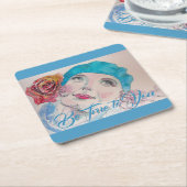 Meisje met Red Rose Beret Waterverf Onderzetter (Schuin)