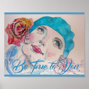 Meisje met Red Rose Beret Waterverf Poster