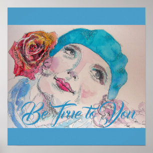 Meisje met Red Rose Beret Waterverf Poster