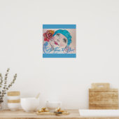 Meisje met Red Rose Beret Waterverf Poster (Keuken)