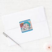 Meisje met Red Rose Beret Waterverf Vierkante Sticker (Envelop)