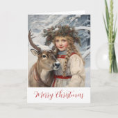  meisje met rendier kerst Kaart (Voorkant)