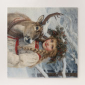 meisje met rendieren legpuzzel (Horizontaal)