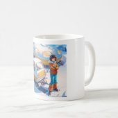 Meisje met retro sneeuwscooter koffiemok (Voorkant rechts)