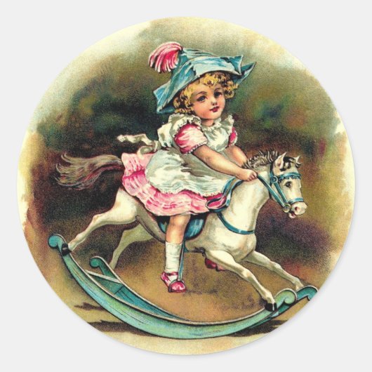  Meisje met Rocking Horse Ronde Sticker (Voorkant)