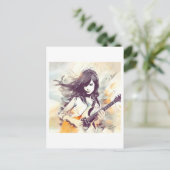 Meisje met rockmuziek vibes briefkaart (Staand voorkant)