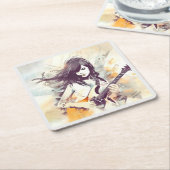 Meisje met rockmuziek vibes kartonnen onderzetters (Schuin)